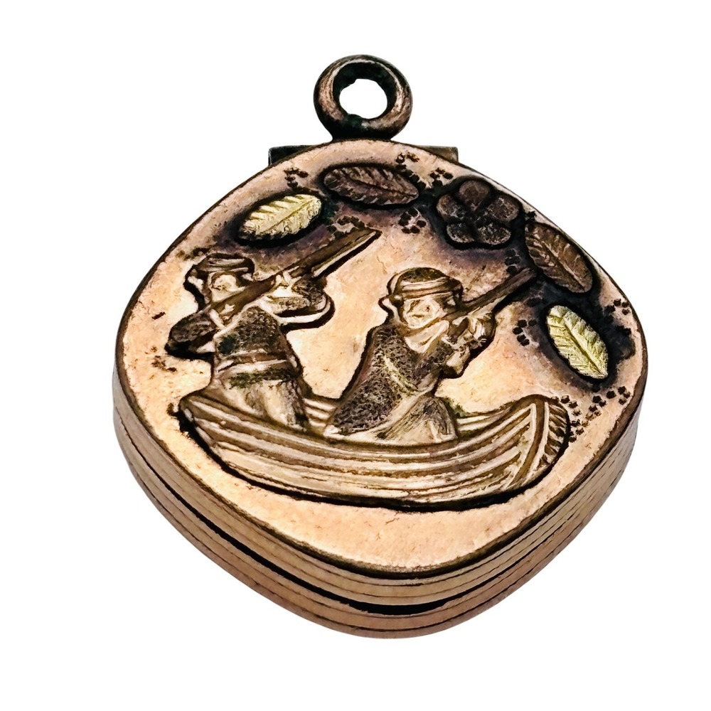 Antique Victorian Gold Filled Repousse Watch fob Locket Hunters Boat Mono Portra